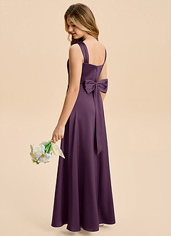 Azazie Kiki Junior Plum A-Line Bow Stretch Satin Dress image2