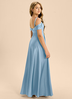 Azazie Rowena Junior Powder Blue A-Line Bow Stretch Satin Dress image2
