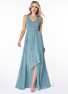 Azazie Calvi Bridesmaid Dresses Moody Blue A-Line Ruched Chiffon Dress image1