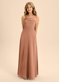 Azazie Anselie Junior Bronzer A-Line Off the Shoulder Stretch Satin Dress image4