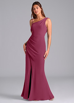 Azazie Madelyn Jurken voor bruidsmeisjes Converteerbaar Jurk van Chiffon met Zeemeermin One-Shoulder Moerbei image5