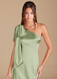 Azazie Capri Robes de demoiselle d'honneur Robe Fourreau en Satiné métallisé Ue épaule Vert Sauge image5