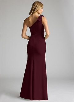 Azazie Rinna Bridesmaid Dresses Cabernet Mermaid One Shoulder Stretch Crepe Dress image2