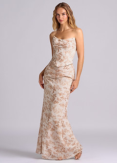 Azazie Sorrel Bridesmaid Dresses Pink Fern Floral Mermaid Corset Chiffon Dress image5