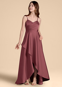 Azazie Prisha Junior Abito A-Line in Raso Elasticizzato Plissettato Merlot image4