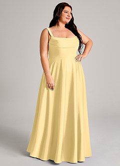 Azazie Shaude Bridesmaid Dresses Butter A-Line Pleated Stretch Satin Dress image10