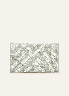 front Pearl Beaded Geometric Envelope Flap Clutch