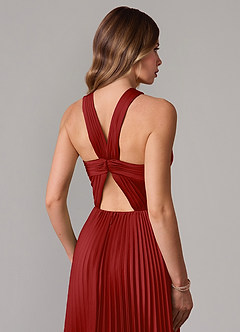 Azazie Afra Bridesmaid Dresses Pomegranate A-Line Pleated Stretch Satin Dress image6
