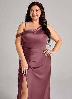 Azazie Madelyn Robes de demoiselle d'honneur Robe Sirène Convertible en Satin extensible Asymétrique Rose Du Désert image10