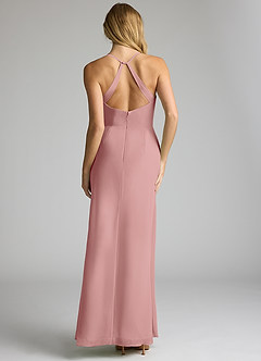Azazie Becca Vestidos de damas de honor Vestido de Rosa Polvorienta de Gasa de Corte Recto con Cuello en V image5