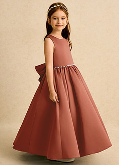 Azazie Daisies Robe Demoiselle D'honneur Fillette Robe Princesse en Mat Satiné Arc Auburn image6