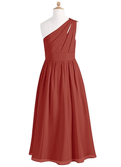 Azazie Molly Junior Robe Trapèze en Mousseline de soie Plissée Terracotta image7