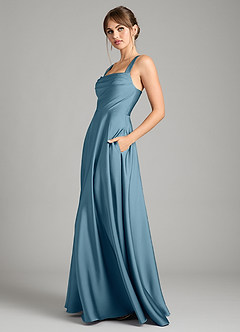 Azazie Shaude Vestidos de damas de honor Vestido de Bermudas de Satén Elástico de Corte en A con Plisado image4