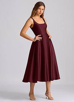 Azazie Amalie Bridesmaid Dresses Cabernet A-Line Pleated Stretch Satin Dress image4