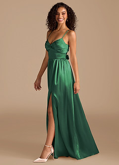 Azazie Zeya Robes de demoiselle d'honneur Robe Trapèze en Satiné métallisé Plissée Vert Foncé image5