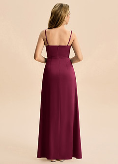 Azazie Abby Junior Burgundy Sheath Pleated Stretch Satin Dress image2