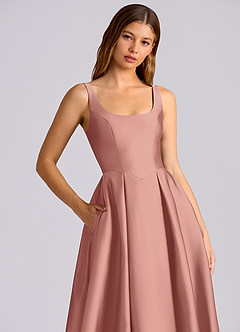 Azazie Amalie Bridesmaid Dresses Rosette A-Line Pleated Stretch Satin Dress image2