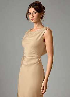 Azazie Kieryn Robes de demoiselle d'honneur Robe Sirène en Satin extensible Plissée Champagne image4