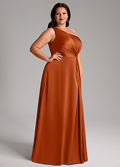 Azazie Brooke Bridesmaid Dresses Burnt Orange A-Line One Shoulder Stretch Satin Dress image10