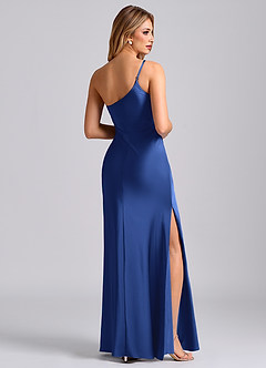 Azazie Marseli Bridesmaid Dresses Royal Blue Mermaid One Shoulder Stretch Satin Dress image2