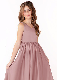 Azazie Hathaway Junior Dusty Rose A-Line Bow Matte Satin Dress image5