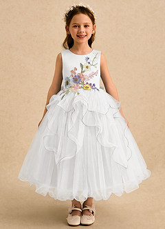 Azazie Savannah Flower Girl Dresses White Ball-Gown Lace Tulle Dress image3