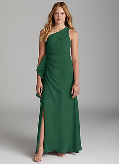Azazie Maive Junior Dark Green A-Line Pleated Chiffon Dress image2