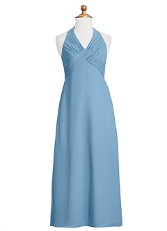 Azazie Tessie Junior Steel Blue A-Line Pleated Chiffon Dress image6