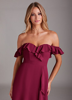 Azazie Lyra Bridesmaid Dresses Burgundy A-Line Chiffon Convertible Dress image1