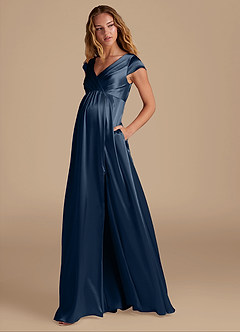 Azazie Allessia vestidos de dama de honor de maternidad Vestido de Corte En A Hasta el suelo Satén Metálico image3
