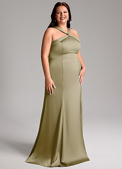 Azazie Rue Bridesmaid Dresses Moss Green A-Line Pleated Stretch Satin Dress image12