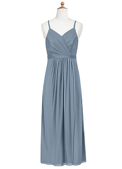 Azazie Luxy Junior Plissee Gittergewebe Kleid Staubblau image6