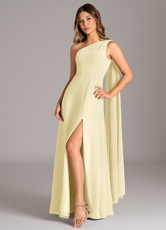 Azazie Tella Bridesmaid Dresses Lemon Sorbet A-Line One Shoulder Chiffon Dress image3