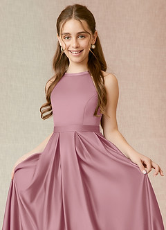 Azazie Arianthe Junior Vintage Mauve A-Line with Pockets Stretch Satin Dress image5