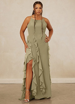 Christian Siriano Bridal for Azazie 1006 Bridesmaid Dresses Moss Green Mermaid Ruched Chiffon Dress image8