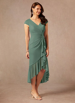 Azazie Renetta Mère de la mariée Robes Robe Fourreau en Maille Col V plissé Eucalyptus image5