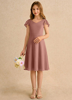 Azazie Narin Girls Formal Flower Girl Dresses Cedar Rose A-Line with Sleeves Chiffon Dress image3
