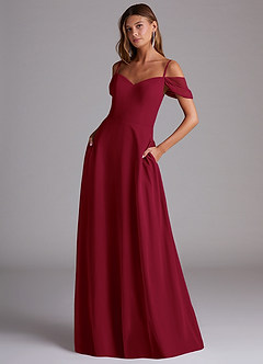 Azazie Marley Jurken voor bruidsmeisjes Converteerbaar Jurk van Chiffon met A-Lijn Off the Shoulder Bourgondië image1