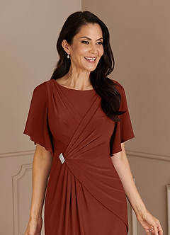 Azazie Louanne Kleider für die Brautmutter Meerjungfrau-Linie Bootshals Gefaltet Luxuriöse Strickwaren Kleid Terrakotta image5