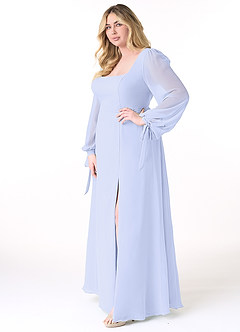 Azazie Leonia Bridesmaid Dresses Lavender A-Line Long Sleeve Chiffon Dress image10