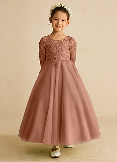 Azazie Precious Flower Girl Dresses Bronzer A-Line Lace Tulle Dress image4