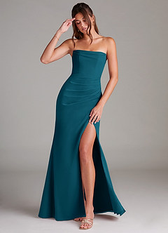 Azazie Leonis Bridesmaid Dresses Ink Blue Sheath Strapless Chiffon Convertible Dress image1
