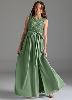 Azazie Elly Junior Matcha A-Line Lace Chiffon Dress image1