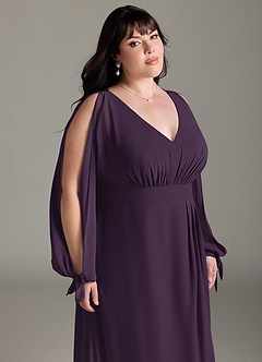 Azazie Matilda Bridesmaid Dresses Plum A-Line Long Sleeve Chiffon Dress image15