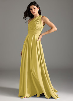 Azazie Charlize Jurken voor bruidsmeisjes Jurk van Stretch Satijn met A-lijn One-shoulder Kanarie image4