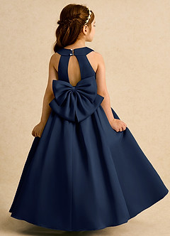 Azazie Daisies Flower Girl Dresses Dark Navy Ball-Gown Bow Matte Satin Dress image7