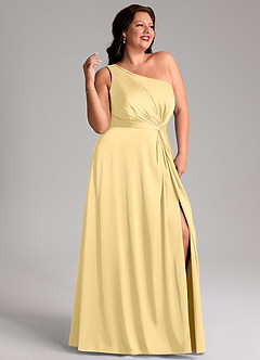 Azazie Brooke Vestidos de madrinha de casamento Vestido Manteiga de Cetim elástico de Linha A com Ombro Único image12