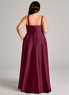 Azazie Shaude Bridesmaid Dresses Mulberry A-Line Pleated Stretch Satin Dress image13