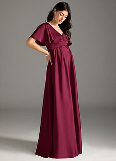 Azazie Verna Final Sale A-Line Ruched Stretch Satin Floor-Length Dress image6
