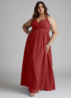 Azazie Ashia Bridesmaid Dresses Rust A-Line Pleated Chiffon Dress image7